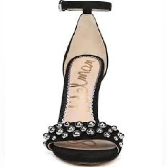 🪩SAM EDELMAN•Yoshi Black Suede Sandals silver studded embellishment •Size 7.5 - Picture 8 of 17